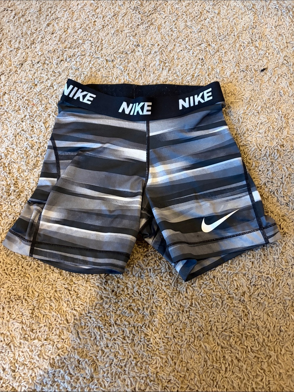 Nike Black and Gray Striped Compression Shorts